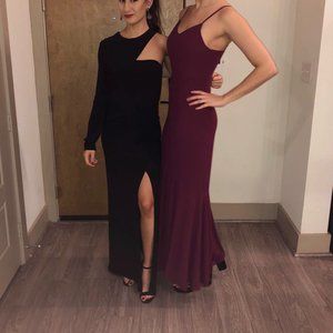 Lulu's V-Neck Burgundy Chiffon Gown